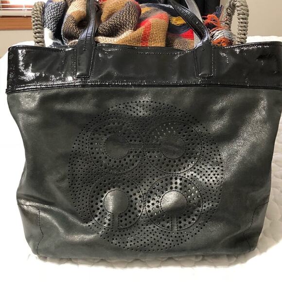 Coach Handbags - Coach Black Leather and Patent Tote Handbag